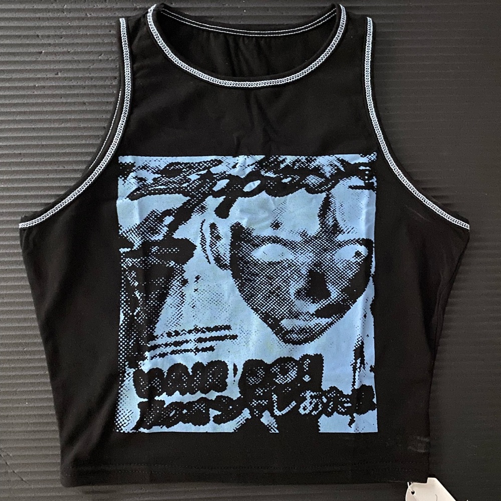 Small cropped graphic tank top- YesStyle